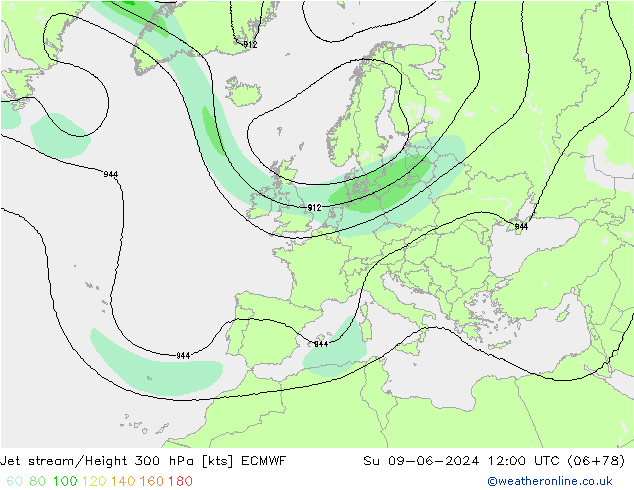 Straalstroom ECMWF zo 09.06.2024 12 UTC