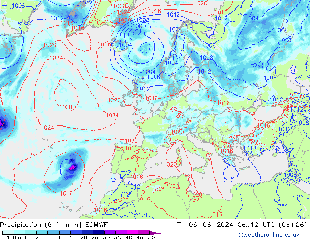 Precipitação (6h) ECMWF Qui 06.06.2024 12 UTC