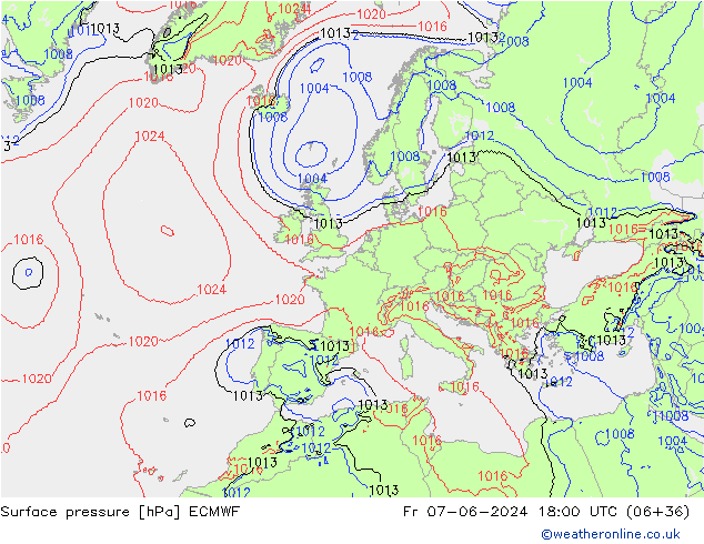 ciśnienie ECMWF pt. 07.06.2024 18 UTC