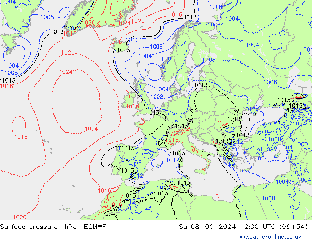 pressão do solo ECMWF Sáb 08.06.2024 12 UTC