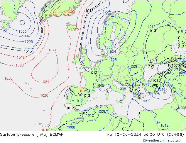 Surface pressure ECMWF Mo 10.06.2024 06 UTC