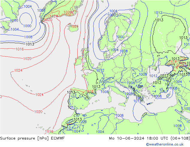 Yer basıncı ECMWF Pzt 10.06.2024 18 UTC