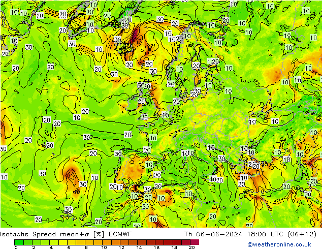 Isotachs Spread ECMWF Th 06.06.2024 18 UTC