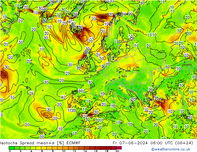 Isotachs Spread ECMWF ven 07.06.2024 06 UTC