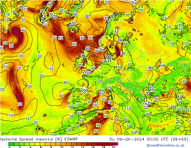 Isotachen Spread ECMWF So 09.06.2024 00 UTC