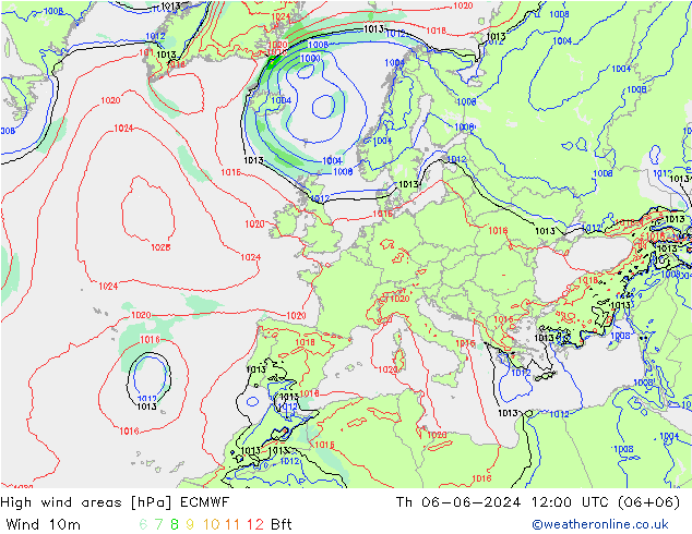 High wind areas ECMWF Th 06.06.2024 12 UTC