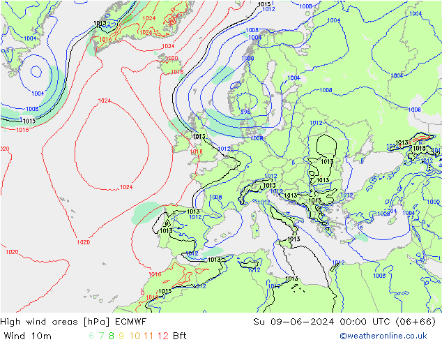 yüksek rüzgarlı alanlar ECMWF Paz 09.06.2024 00 UTC