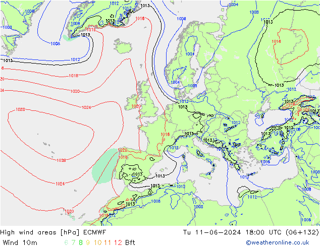 Izotacha ECMWF wto. 11.06.2024 18 UTC