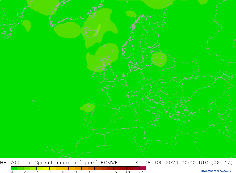 RH 700 hPa Spread ECMWF Sa 08.06.2024 00 UTC