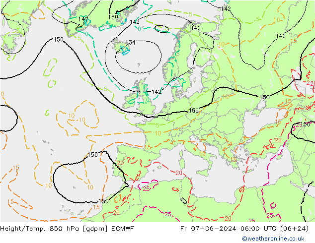 Géop./Temp. 850 hPa ECMWF ven 07.06.2024 06 UTC