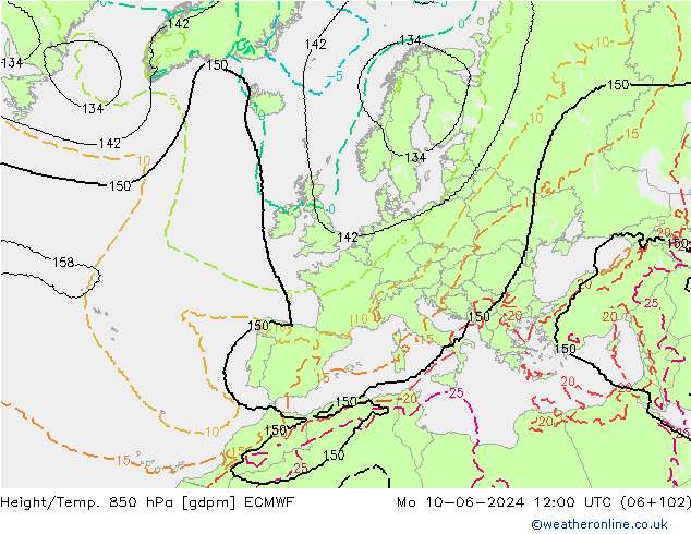 Height/Temp. 850 hPa ECMWF Mo 10.06.2024 12 UTC