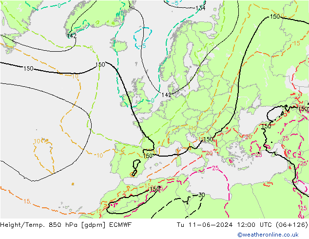 Height/Temp. 850 hPa ECMWF  11.06.2024 12 UTC