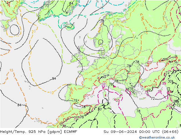 Geop./Temp. 925 hPa ECMWF dom 09.06.2024 00 UTC