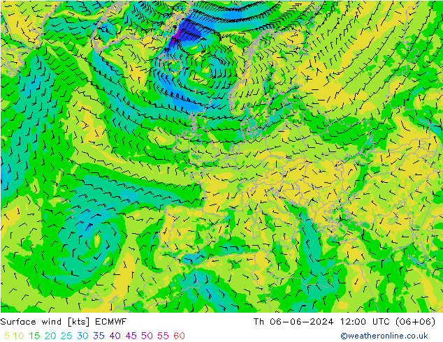 Viento 10 m ECMWF jue 06.06.2024 12 UTC