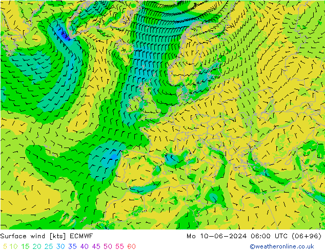 Bodenwind ECMWF Mo 10.06.2024 06 UTC