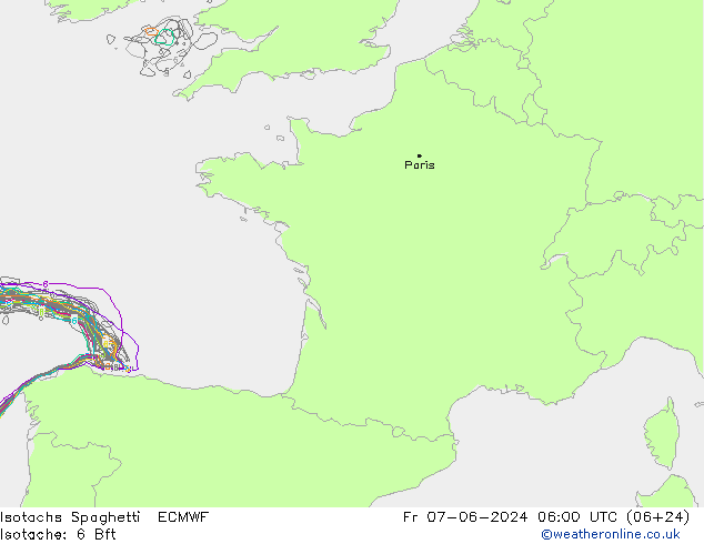 Isotachs Spaghetti ECMWF пт 07.06.2024 06 UTC
