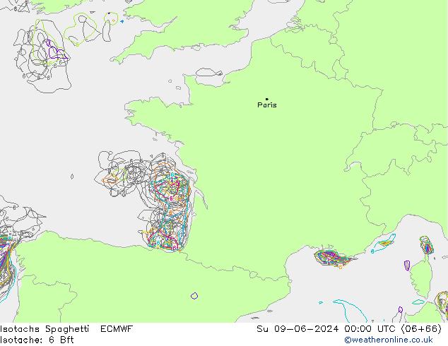 Isotachs Spaghetti ECMWF Su 09.06.2024 00 UTC