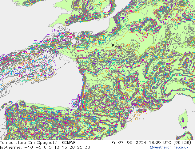 Sıcaklık Haritası 2m Spaghetti ECMWF Cu 07.06.2024 18 UTC