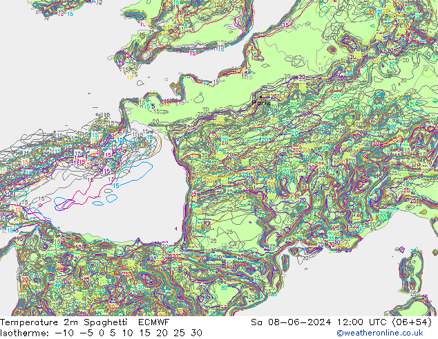 Sıcaklık Haritası 2m Spaghetti ECMWF Cts 08.06.2024 12 UTC