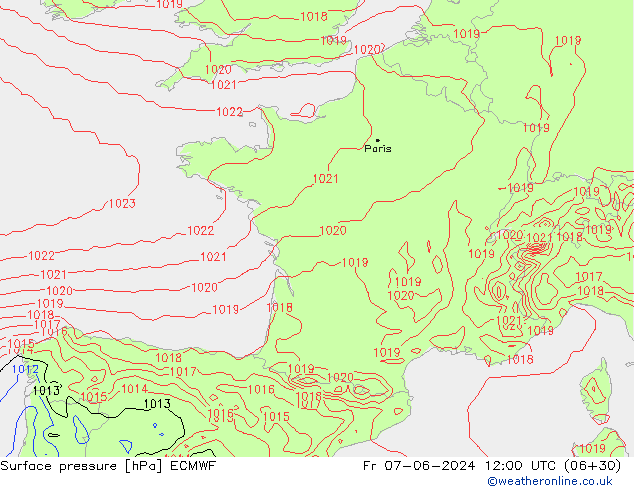 Luchtdruk (Grond) ECMWF vr 07.06.2024 12 UTC