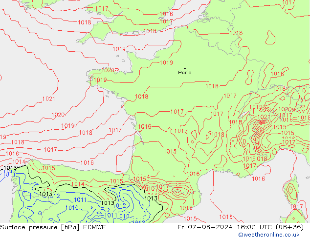 Surface pressure ECMWF Fr 07.06.2024 18 UTC