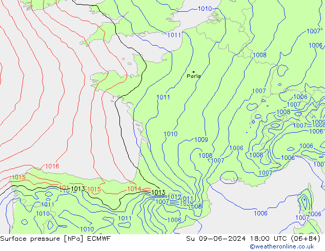 Surface pressure ECMWF Su 09.06.2024 18 UTC