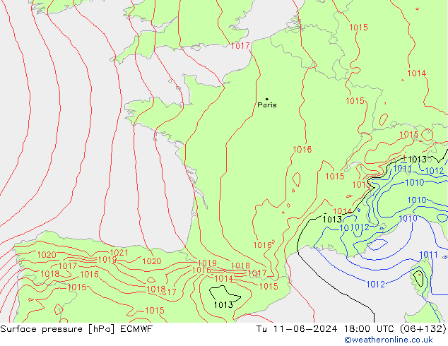 приземное давление ECMWF вт 11.06.2024 18 UTC