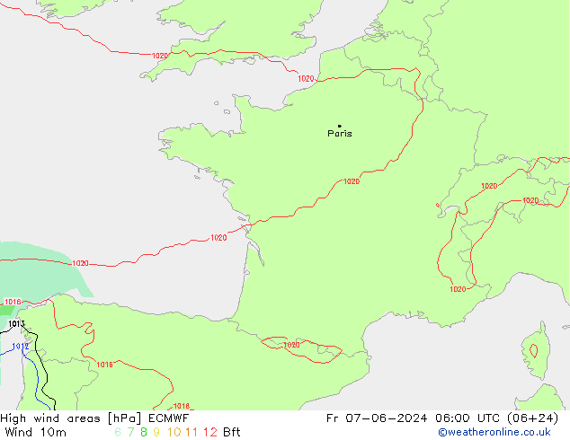 High wind areas ECMWF vie 07.06.2024 06 UTC