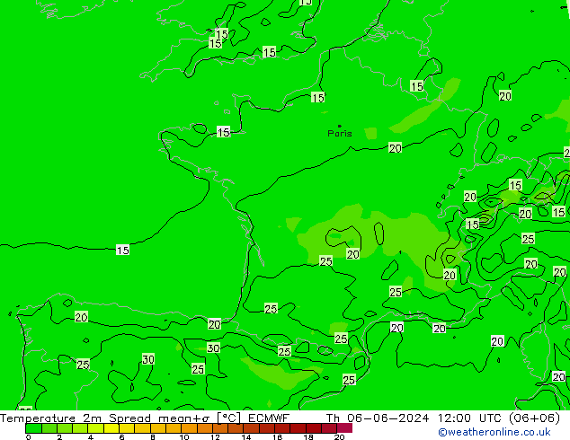 Sıcaklık Haritası 2m Spread ECMWF Per 06.06.2024 12 UTC