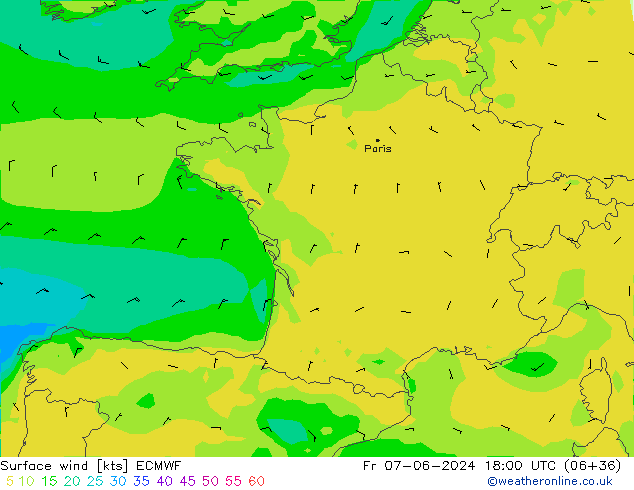 ветер 10 m ECMWF пт 07.06.2024 18 UTC