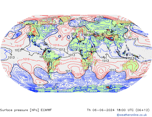 Atmosférický tlak ECMWF Čt 06.06.2024 18 UTC