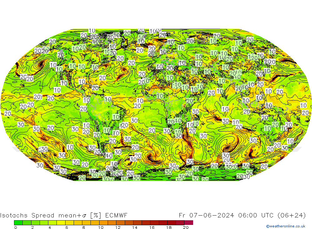 Isotaca Spread ECMWF vie 07.06.2024 06 UTC