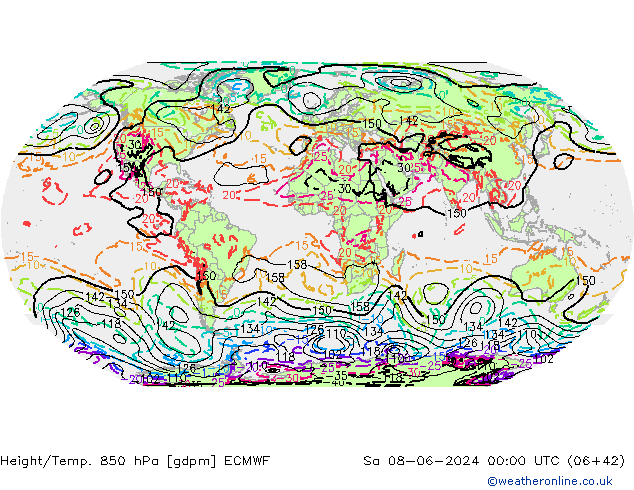 Geop./Temp. 850 hPa ECMWF sáb 08.06.2024 00 UTC