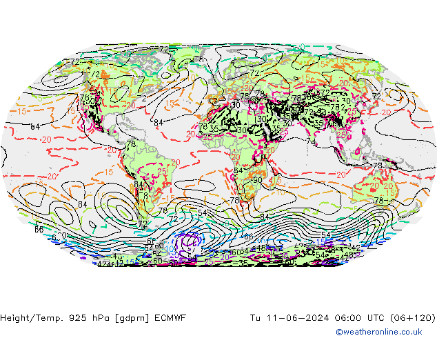 Height/Temp. 925 hPa ECMWF Tu 11.06.2024 06 UTC