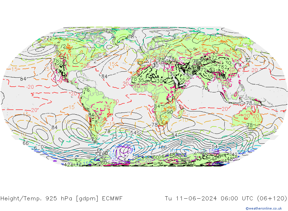 Geop./Temp. 925 hPa ECMWF mar 11.06.2024 06 UTC