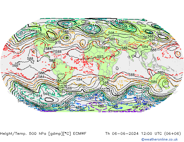 Hoogte/Temp. 500 hPa ECMWF do 06.06.2024 12 UTC