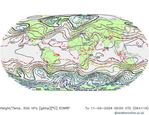 Height/Temp. 500 hPa ECMWF Út 11.06.2024 00 UTC