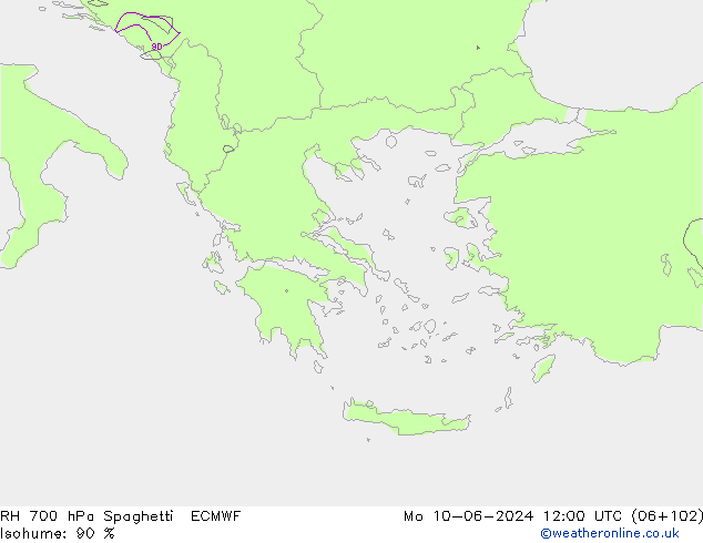 RH 700 гПа Spaghetti ECMWF пн 10.06.2024 12 UTC