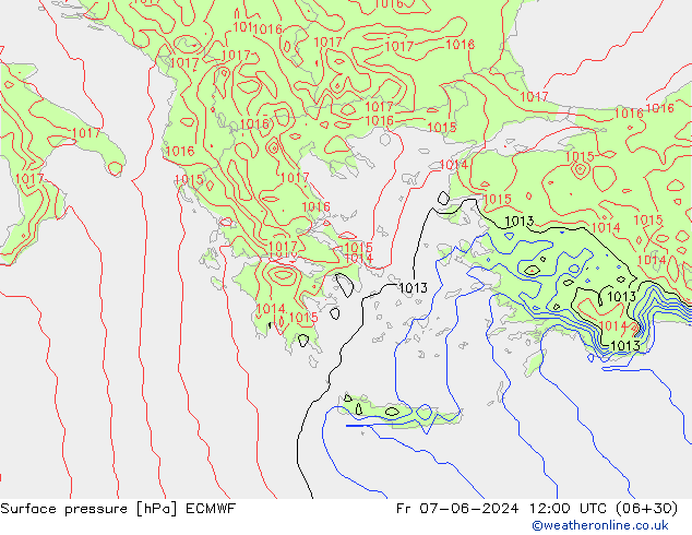 приземное давление ECMWF пт 07.06.2024 12 UTC