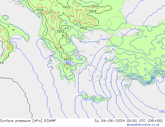 Presión superficial ECMWF dom 09.06.2024 00 UTC