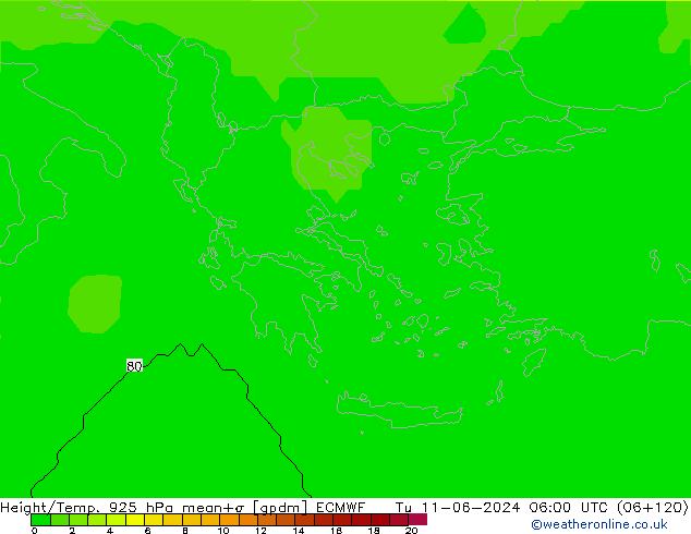 Height/Temp. 925 гПа ECMWF вт 11.06.2024 06 UTC