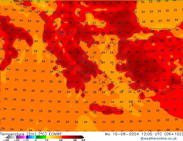 température (2m) ECMWF lun 10.06.2024 12 UTC