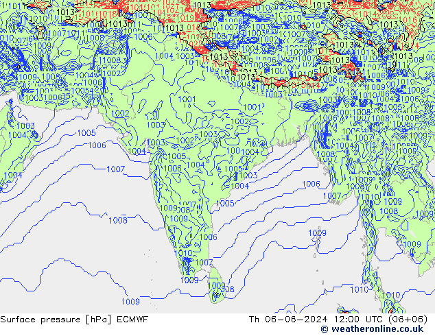 Atmosférický tlak ECMWF Čt 06.06.2024 12 UTC