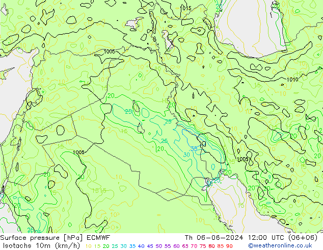 Isotachs (kph) ECMWF чт 06.06.2024 12 UTC