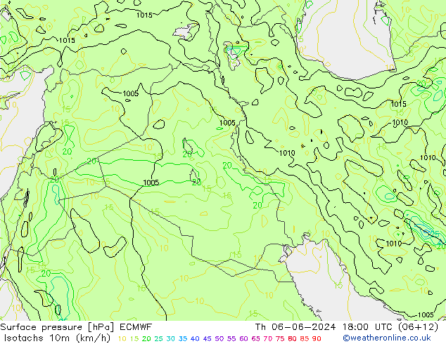 Isotachen (km/h) ECMWF do 06.06.2024 18 UTC