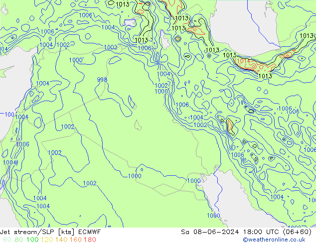 Corrente a getto ECMWF sab 08.06.2024 18 UTC