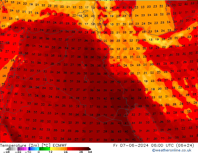 Temperature (2m) ECMWF Fr 07.06.2024 06 UTC