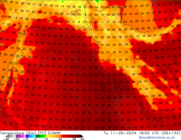 Temperatura (2m) ECMWF mar 11.06.2024 18 UTC