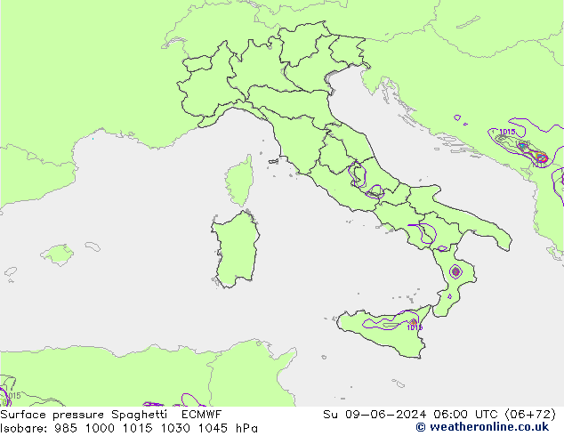 Atmosférický tlak Spaghetti ECMWF Ne 09.06.2024 06 UTC