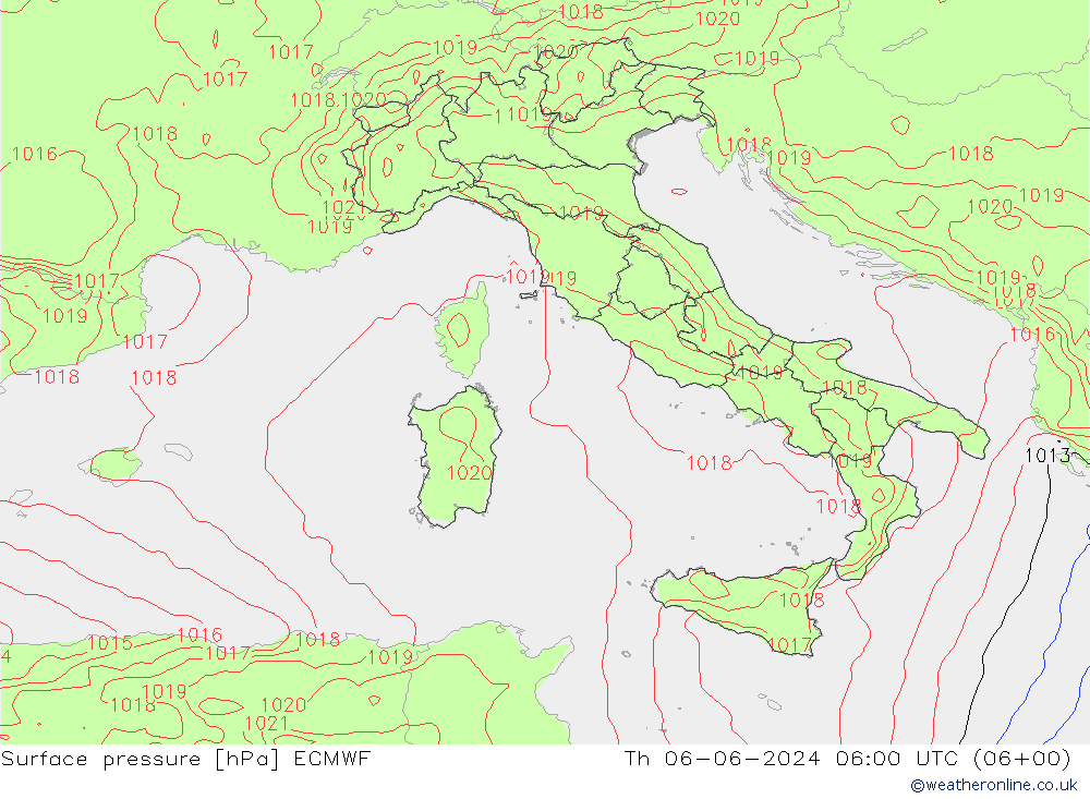 Surface pressure ECMWF Th 06.06.2024 06 UTC